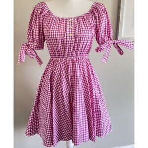 Women's Caroline Constas Dress Fit Flare Puff Sleeves Purple White Gingham XS